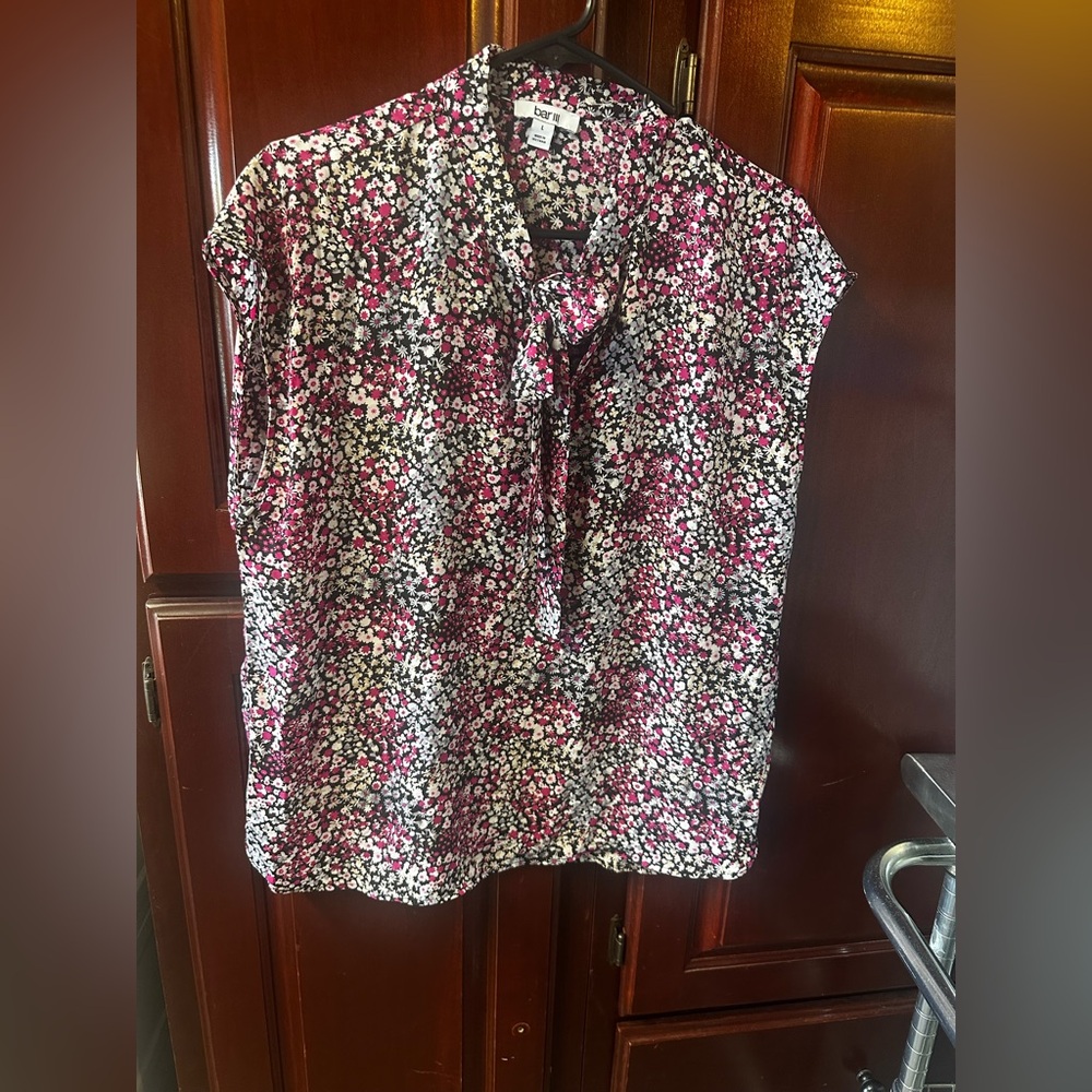 Bar III Floral Blouse - Pink, Black, and White